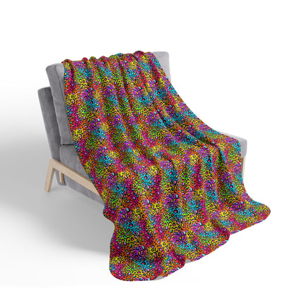 Bespattered Facade Neon Leopard Vibrant Fleece Sherpa Blanket | 2 Colors & Sizes