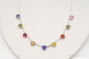Vintage Multi Rainbow Colors Cubic Zirconia Sterling Silver Necklace