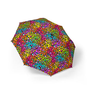 Neon Rainbow Leopard Foldable Umbrella — Compact Semi-Automatic Rain Parasol
