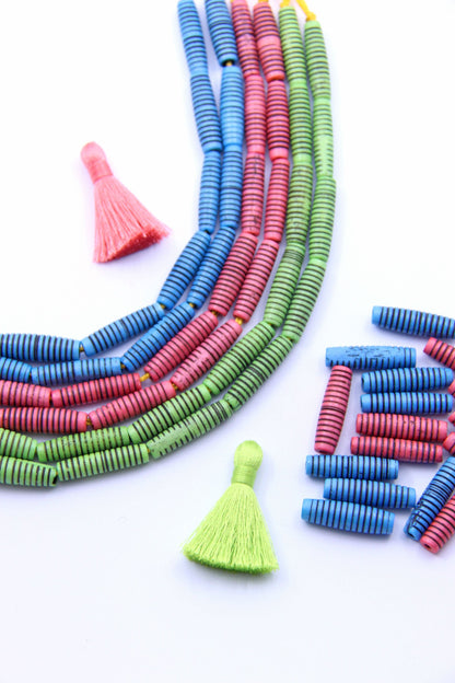Grooved Barrels: Hand Carved Tube Shape Bone Beads, 5x25mm
