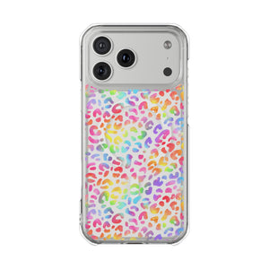 Bespattered Facade Bright Rainbow Leopard MagSafe Clear Impact Cases