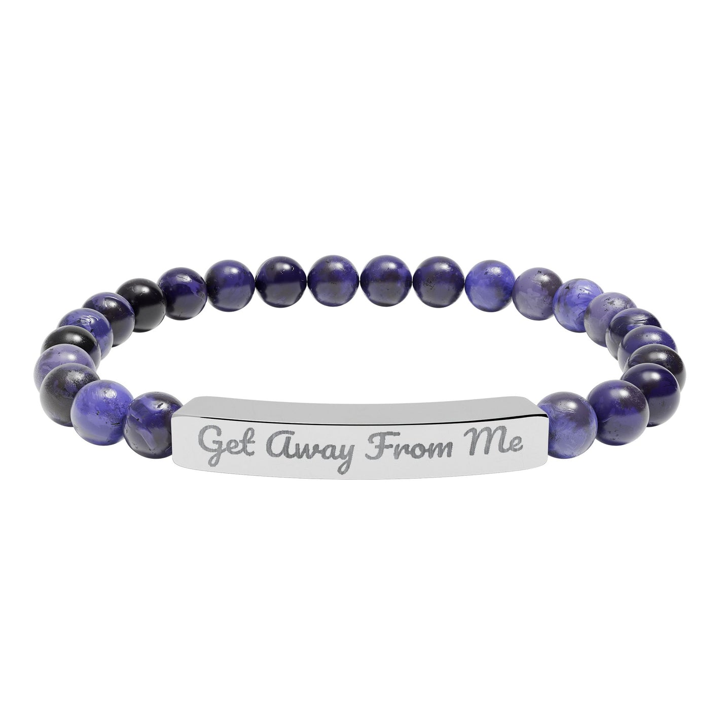 CUSTOM Engraved Natural Stone Bar Bracelet — Personalized Stretch Beaded Gemstone Bracelet