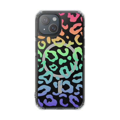 Bespattered Facade Bright Rainbow Leopard MagSafe Clear Impact Case