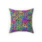 Bespattered Facade Candy Coated Neon Leopard Square Throw Pillow | 4 Sizes