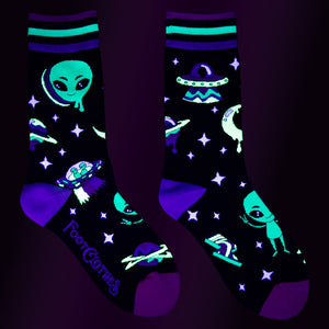 Spaced Out Alien Crew Socks - UV Reactive