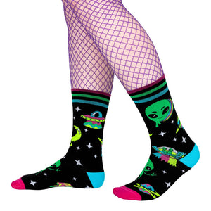 Spaced Out Alien Crew Socks - UV Reactive