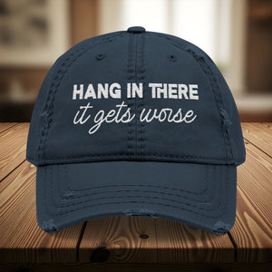 Bespattered Facade "Hang in There" White Embroidered Distressed Cap