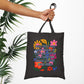 Bespattered Facade Rainbow "The Prettiest Demon" Floral Canvas Tote Bag Reusable Carryall