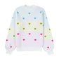 Multicolor Heart Pattern Colorblock High Neck Sweater