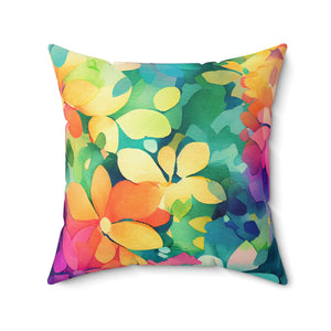 Bespattered Facade Rainbow Florals Square Throw Pillow | 4 Sizes