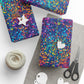Bespattered Facade Party Time Rainbow Confetti Dots Wrapping Paper | Three Sizes | Glossy or Matte