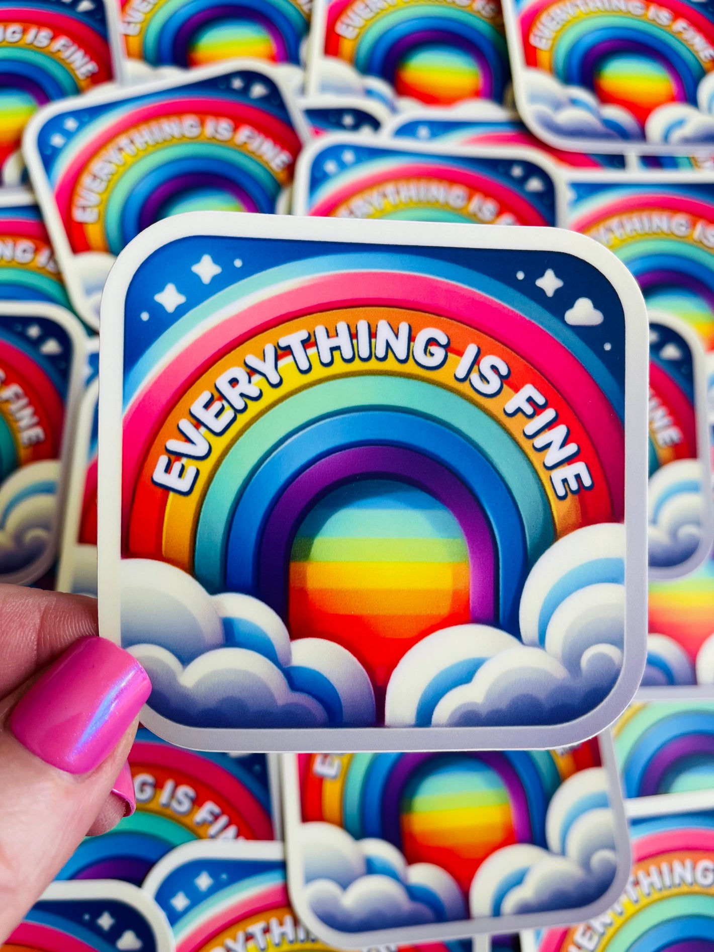 Bespattered Facade "Everything is Fine" Whimsical Rainbow Sticker