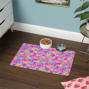 Bespattered Facade Rainbow Hearts Pet Food Mat