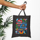 Bespattered Facade "Smile More, Care Less..." Floral Canvas Tote Bag Reusable Carryall