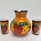 Mexican hand made pottery agua fresca jar and cup set, juego de jarra y vasos.