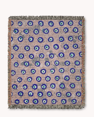 Dusty Pink Evil Eye Woven Blanket