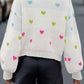 Multicolor Heart Pattern Colorblock High Neck Sweater