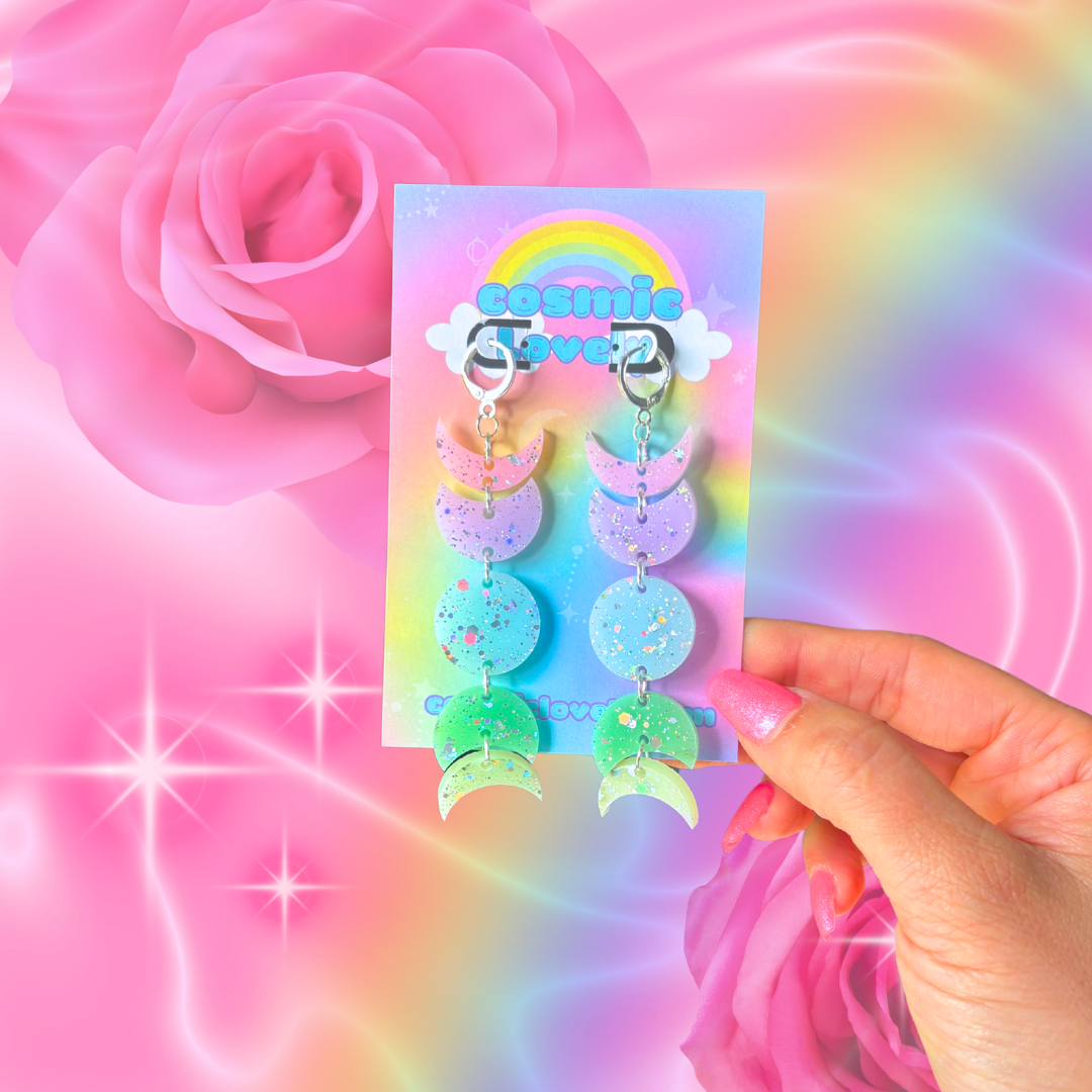 Pastel Confetti Rainbow Moon Phase Earrings
