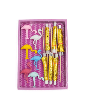 Flamingo Drink Charm & Umbrella Stirrers Set