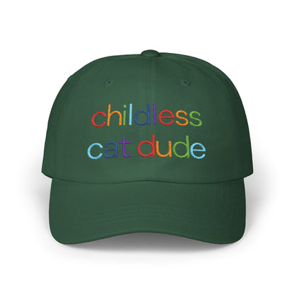 Childless Cat Dude Rainbow Embroidered Classic Cap (10 Hat Colors)