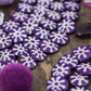 Cascading Sunburst Coin: Purple & White Painted Step Bone Beads, 16mm Charms