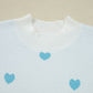 Multicolor Heart Pattern Colorblock High Neck Sweater