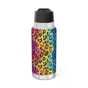 Bespattered Facade Rainbow Watercolor Leopard Insulated Gator Flip-Top Stainless-Steel Tumbler 32oz