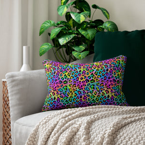 Bespattered Facade Candy Coated Neon Leopard Lumbar Throw Pillow