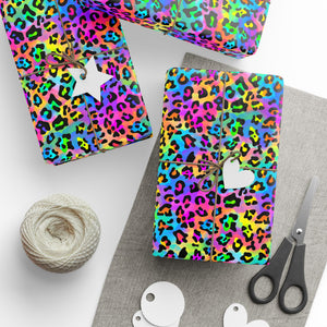Bespattered Facade Candy Coated Neon Leopard Wrapping Paper | Three Sizes | Glossy or Matte