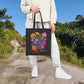 Bespattered Facade Rainbow "The Prettiest Demon" Floral Canvas Tote Bag Reusable Carryall