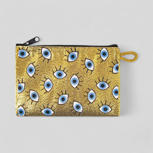 Gold Evil Eye Patterned Woven Zipper Coin Purse