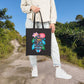 Bespattered Facade "I've Menaced Before" Floral Canvas Tote Bag Reusable Carryall