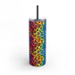 Bespattered Facade Rainbow Watercolor Leopard Maars Maker Skinny Matte Tumbler 20oz