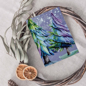 Peacock Watercolor Pine Greeting Cards, Set of 24