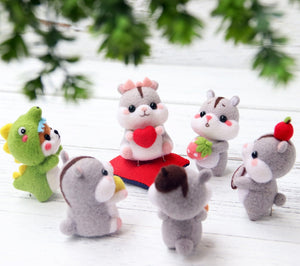 Hamster with Cherry Needle Felting Kit. Wizardi DIY Wool Craft Kit F07N8-128