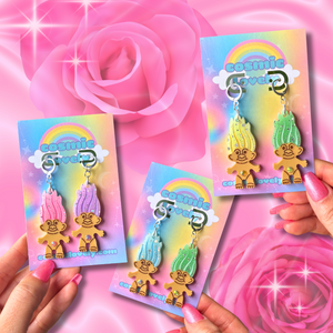 Pastel Rainbow Confetti Spring Troll Earrings