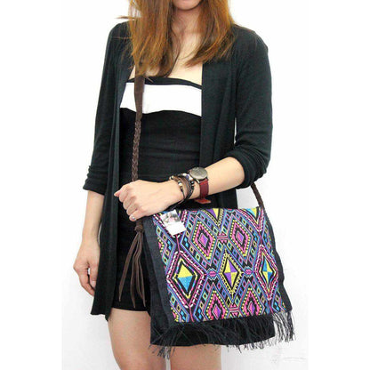 Hemp Diamond Cross-body Embroidered Fabric Purse - Thailand