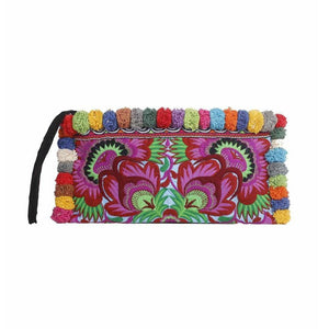 Rocio Multi-Color Pom Pom Wristlet Bag - Thailand