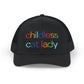 Childless Cat Lady Rainbow Embroidered Snapback Trucker Cap (10 Hat Colors)