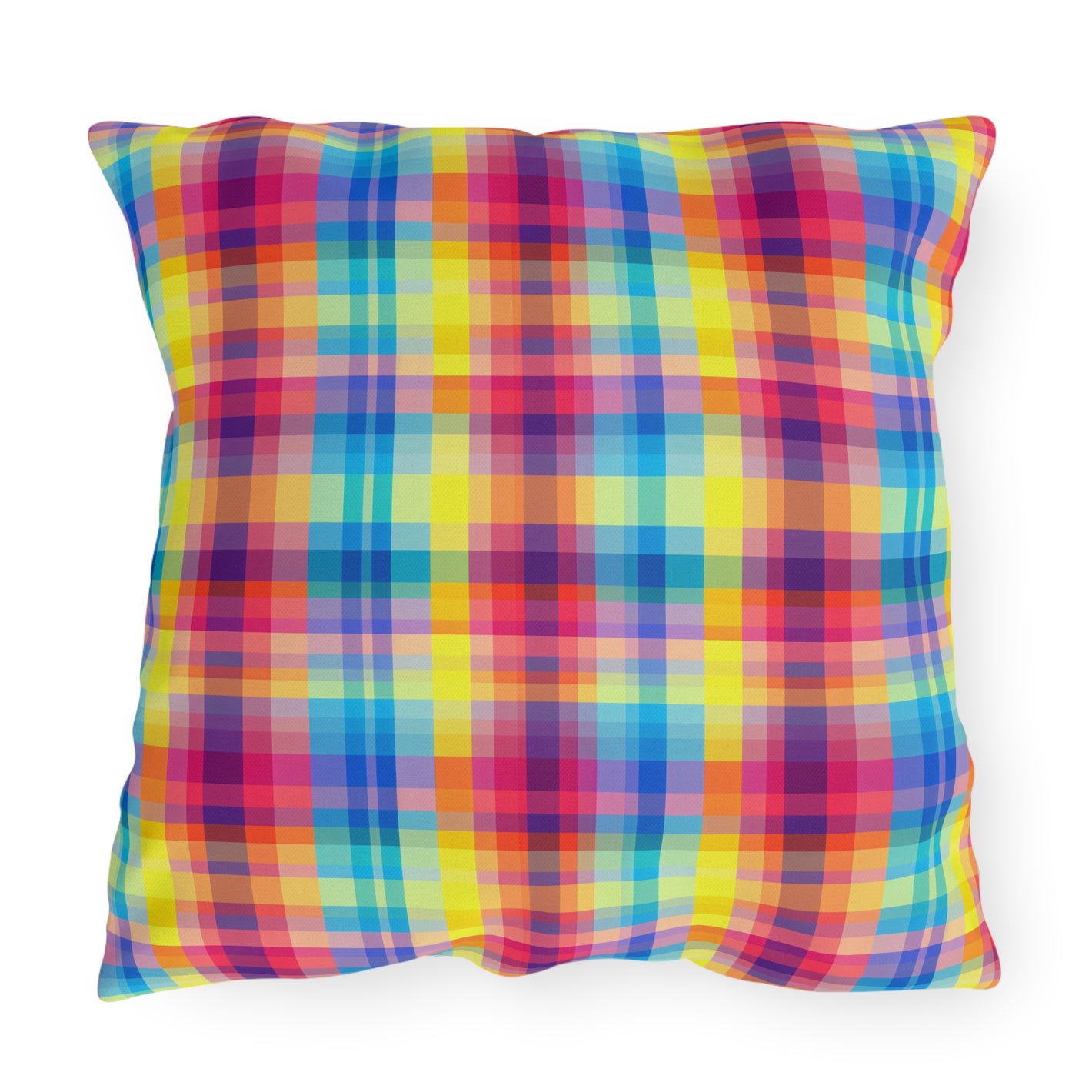 Bespattered Facade Rainbow Plaid UV-Resistant Outdoor Pillows | 4 Sizes