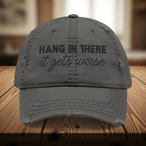 Bespattered Facade "Hang in There" Black Embroidered Distressed Cap