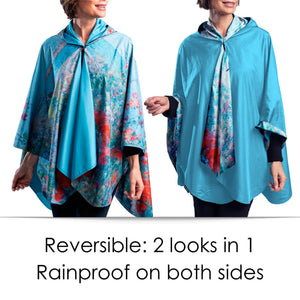 Hassam "Celia's Garden" Reversible Rain Cape Poncho – Lightweight Hooded Wrap for Women