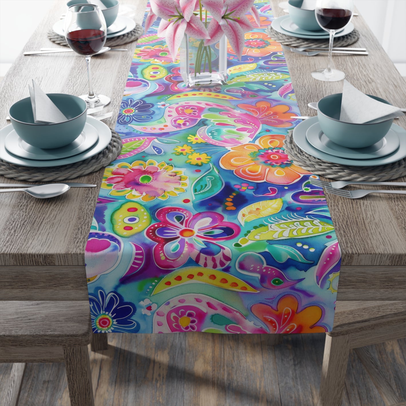 Bespattered Facade Colorful Flowers Table Runner (2 sizes)