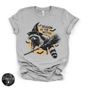 Season of the Witch Raccoon Tee | Witchy Trash Panda Halloween Graphic T-Shirt