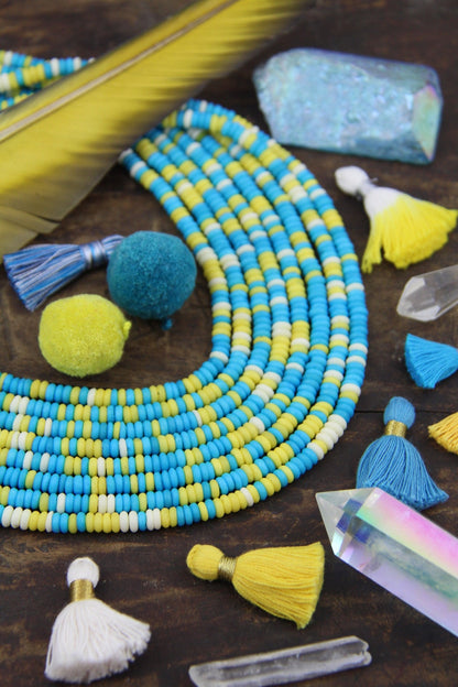 Icy Lemon: Aqua, White, Yellow, Bone Beads, 5x2mm