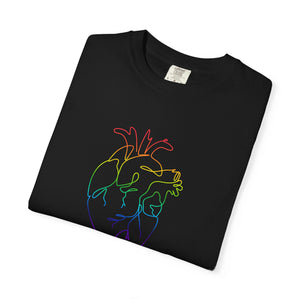 Bespattered Facade Rainbow Heart Line Art Premium Unisex Comfort Colors Garment Dyed 100% Cotton T-Shirt