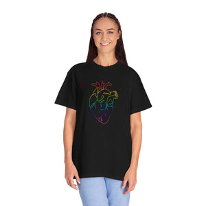 Bespattered Facade Rainbow Heart Line Art Premium Unisex Comfort Colors Garment Dyed 100% Cotton T-Shirt
