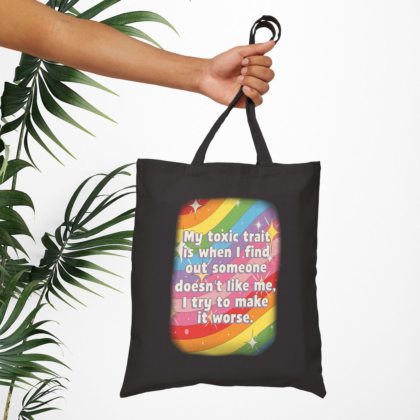 Bespattered Facade Rainbow "Toxic Trait" Canvas Tote Bag Reusable Carryall