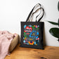 Bespattered Facade "Smile More, Care Less..." Floral Canvas Tote Bag Reusable Carryall