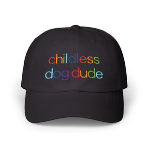 Childless Dog Dude Rainbow Embroidered Classic Cap (10 Hat Colors)